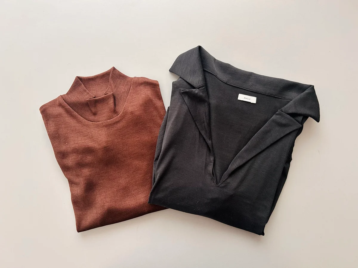 MALUのスキッパーカラ―ロングスリーブとモックネックスリーブ