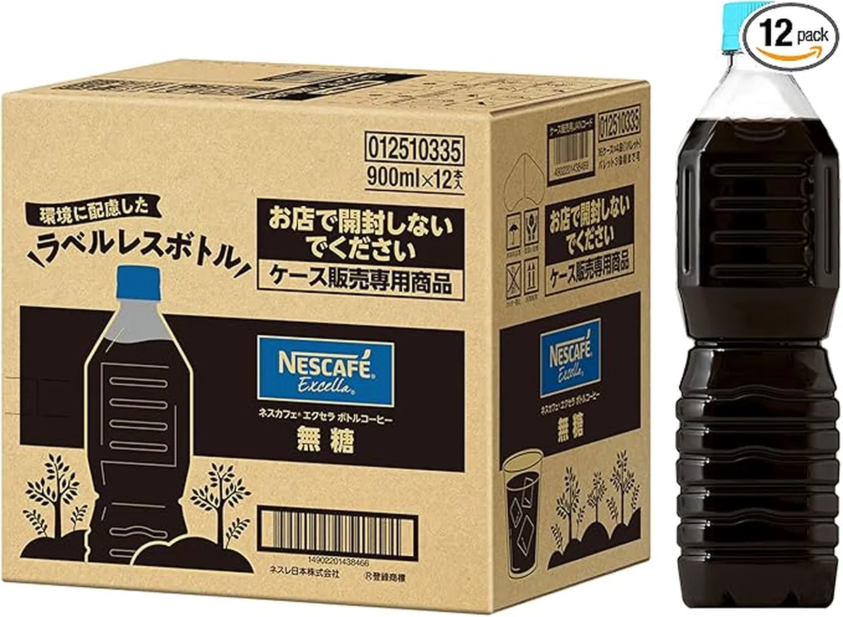 ネスカフェ ボトルコーヒー エクセラ 無糖 ラベルレス 900ml×12本,アイスコーヒー,ペットボトル