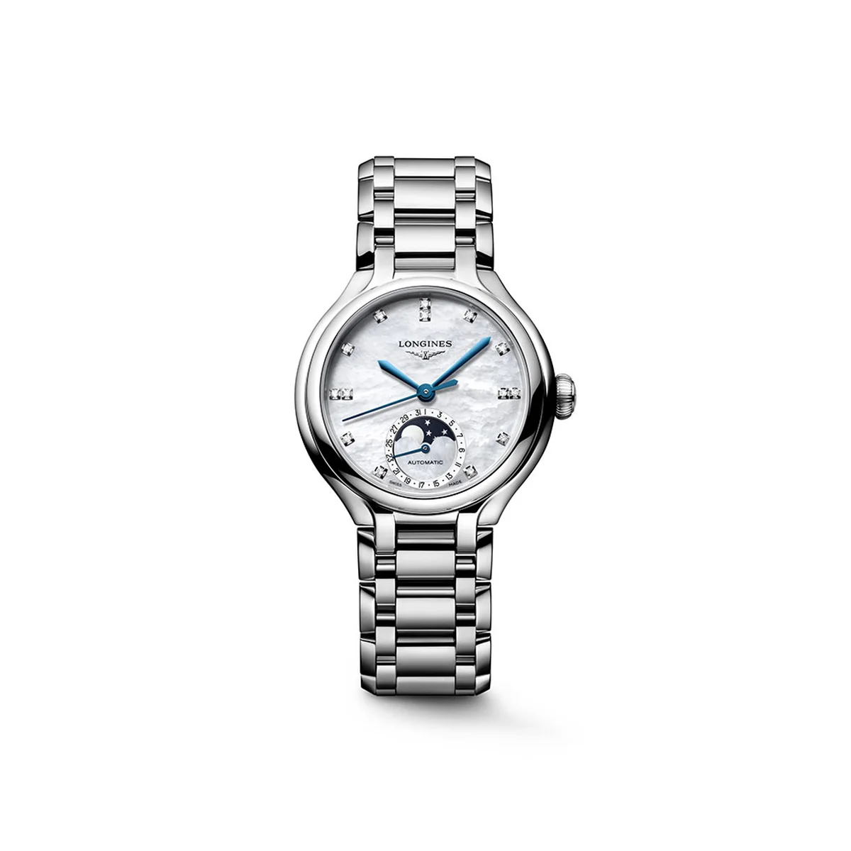 「ロンジン プリマルナ」ウォッチ〈SS、ダイヤモンド、マザー・オブ・パール、自動巻、ケース径34mm〉¥490,600