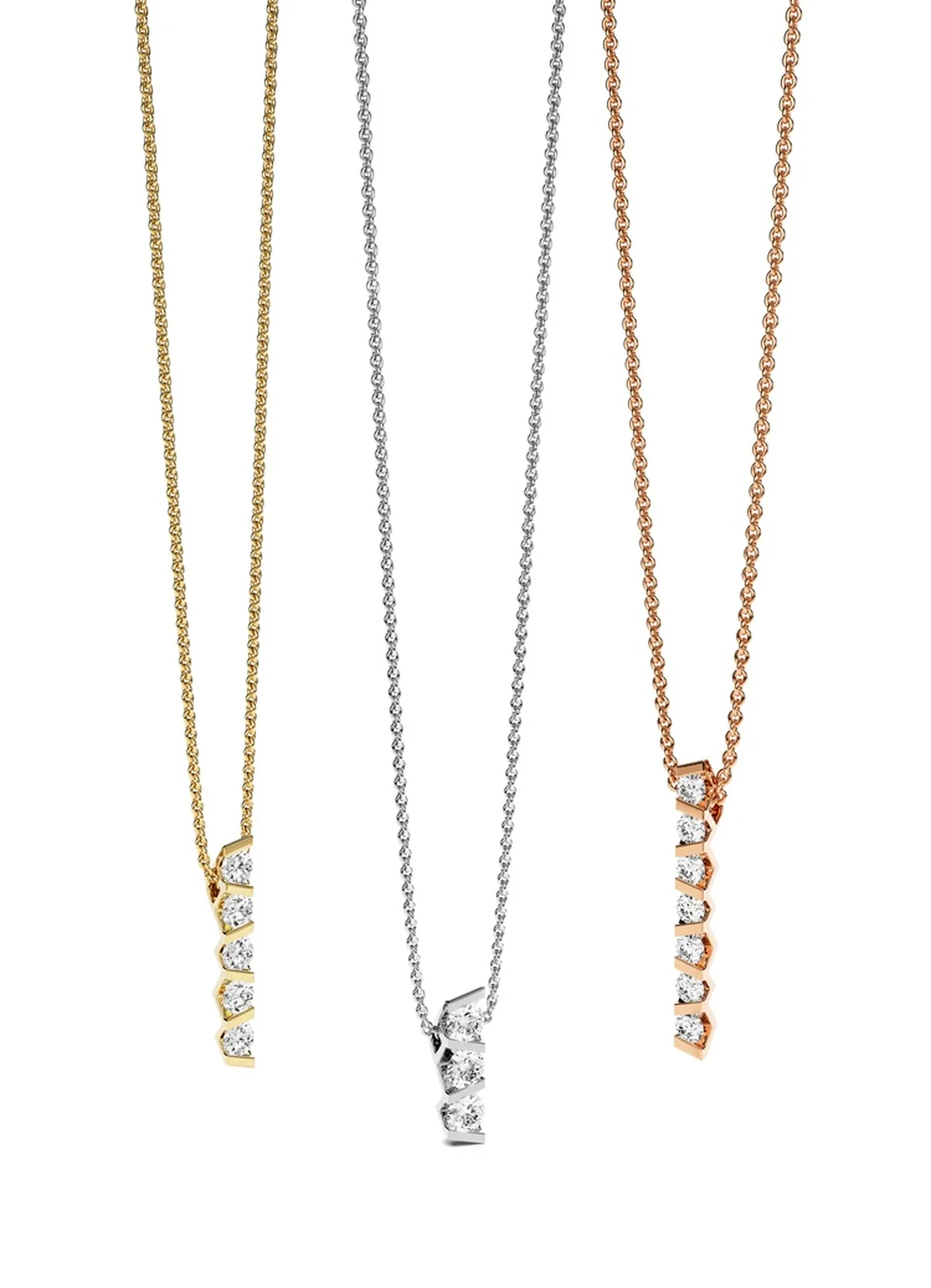「ニーシング・ヴィヴィダ」ペンダント〈K18、ダイヤモンド0.24ct〉各￥334,400～、チェーンネックレス〈K18〉各￥104,500～
