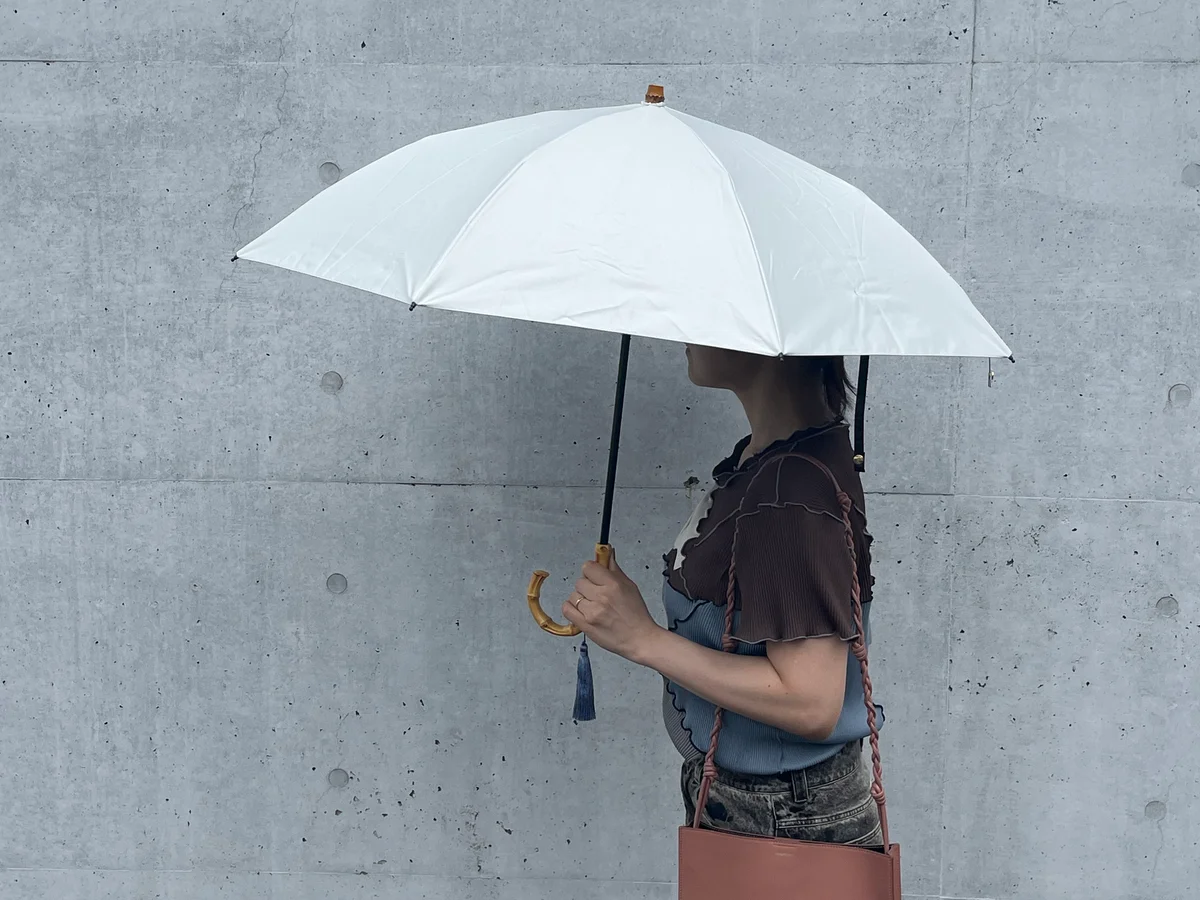 Wpc. UVO　ウーボ　【2段/折りたたみ】最強の日傘 ￥6,600　無地タッセル　開いた状態　差した時の写真