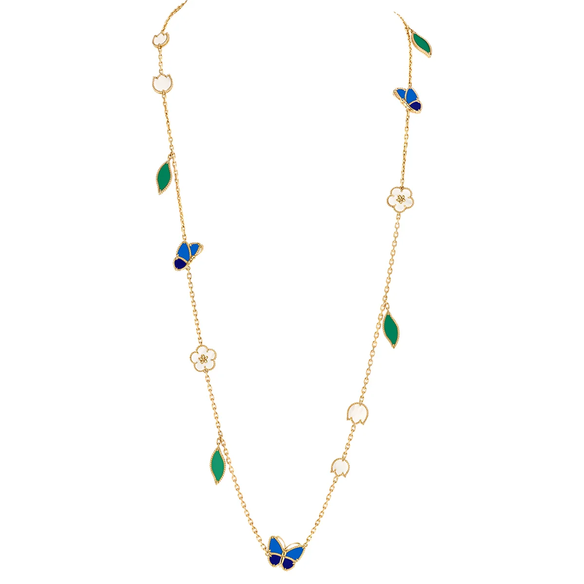 「ラッキー スプリング パピヨン」ネックレス〈YG、ラピスラズリ、ブルーアゲート、グリーンアゲート、ホワイトマザーオブパール〉¥3,524,400