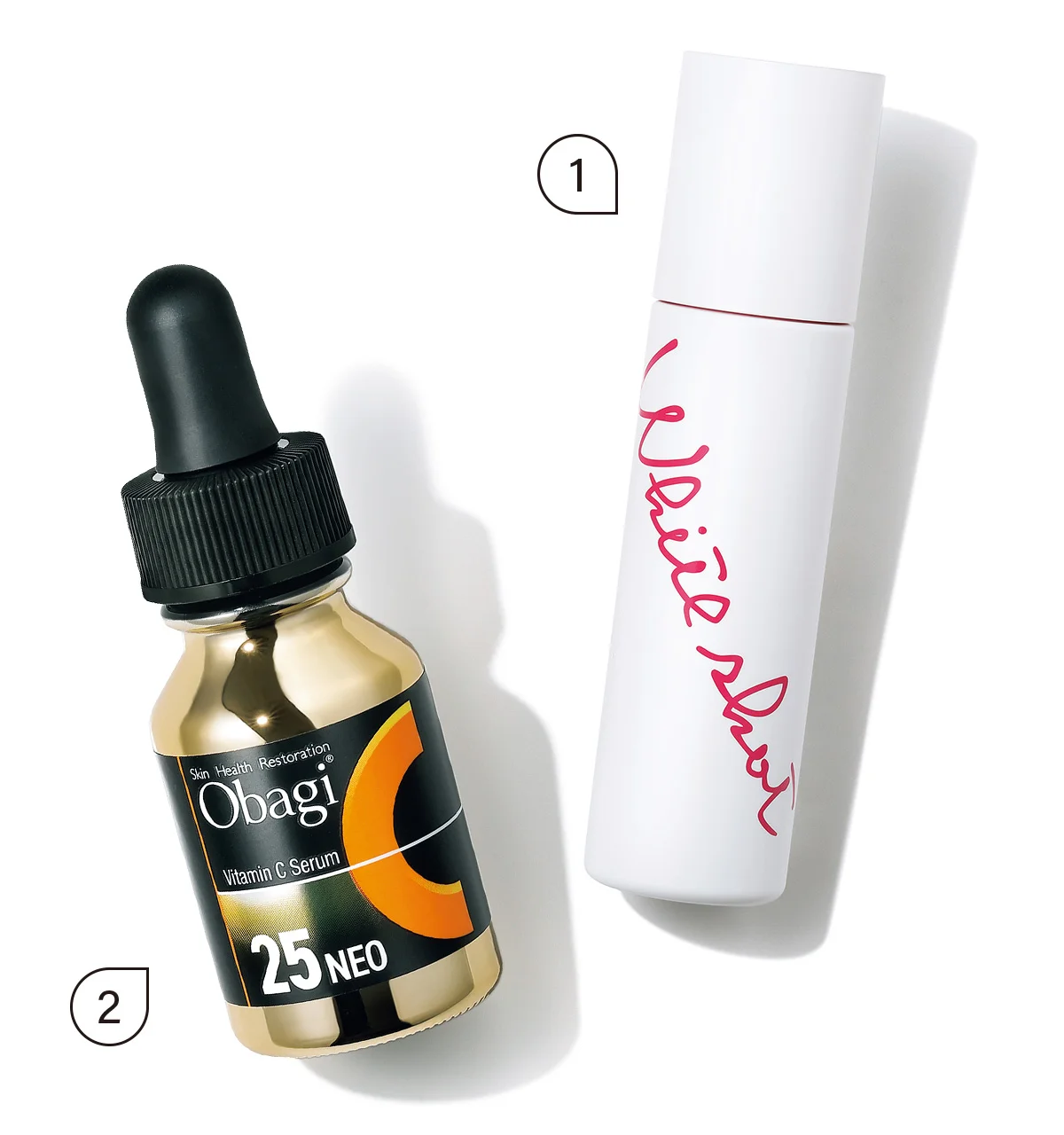 ホワイトショット クリアスキンローション［医薬部外品］（150㎖）￥9,350／ポーラ　オバジC25セラム NEO（12㎖）￥11,000／ロート製薬