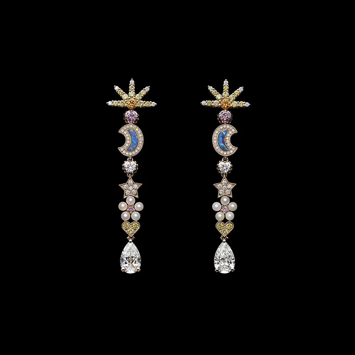 「ベル ディオール リーン セレスト」イヤリング〈PG、ダイヤモンド、パール、イエローサファイア、ブルーサファイア、ピンクサファイア、スペサタイトガーネット、ブラックオパール、オニキス〉