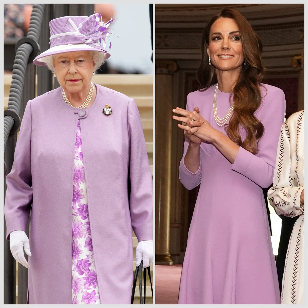 故エリザベス女王を彷彿とさせるファッションでレセプションに参加したキャサリン皇太子妃