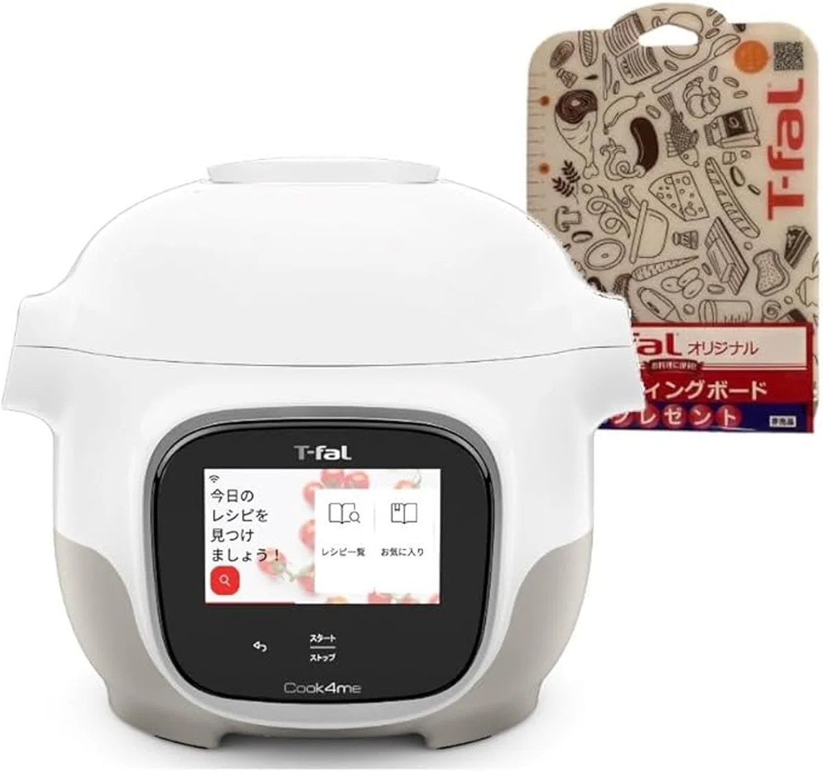 【Amazon.co.jp限定】ティファール 電気圧力鍋 3L タッチパネル 時短 内蔵270レシピ  自動調理 「クックフォーミー タッチ」  カッティングボード付き ホワイト CY9221JPA