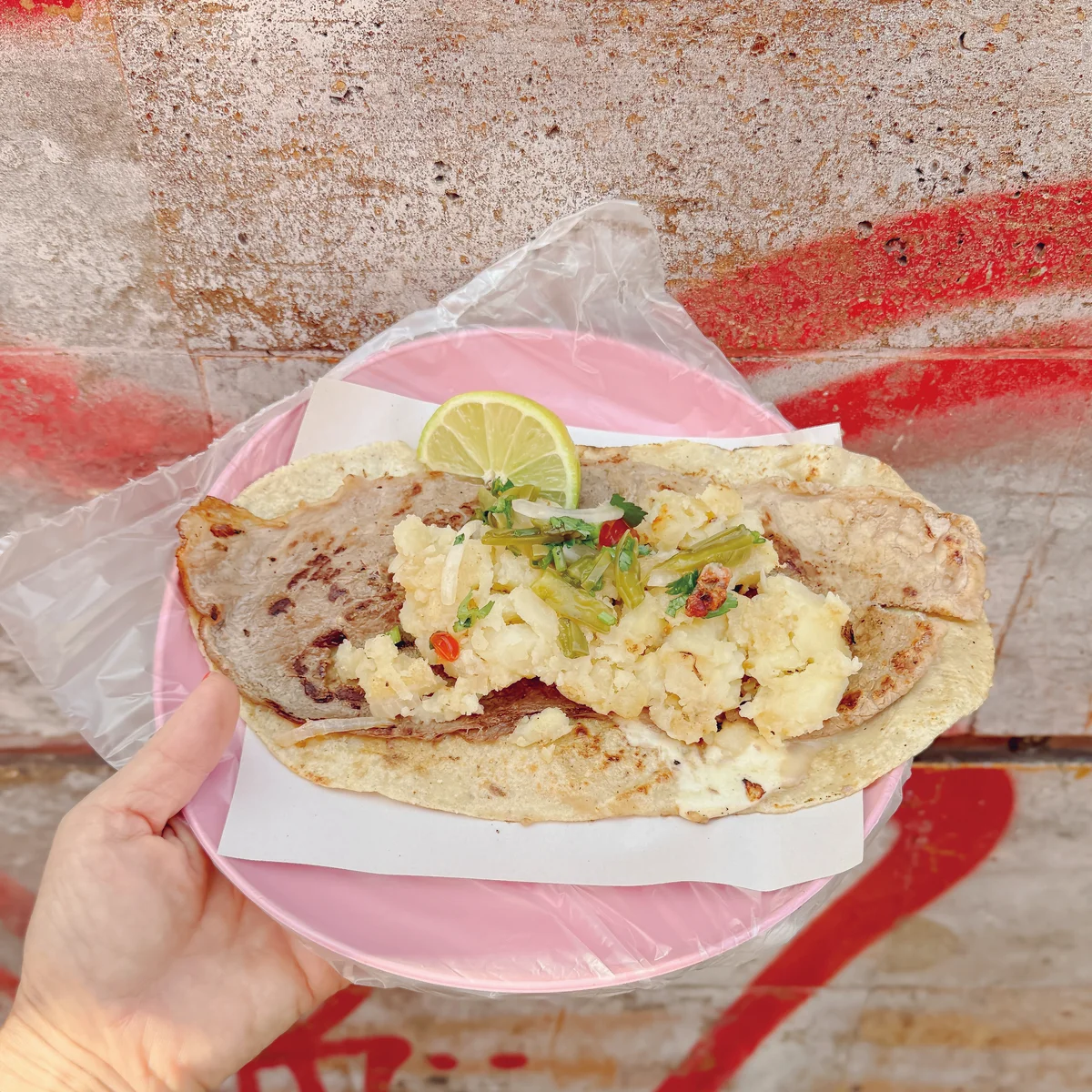 メキシコシティで行列ができるタコス屋台、Tacos y Gorditas Stand El Campeónのビッグタコス