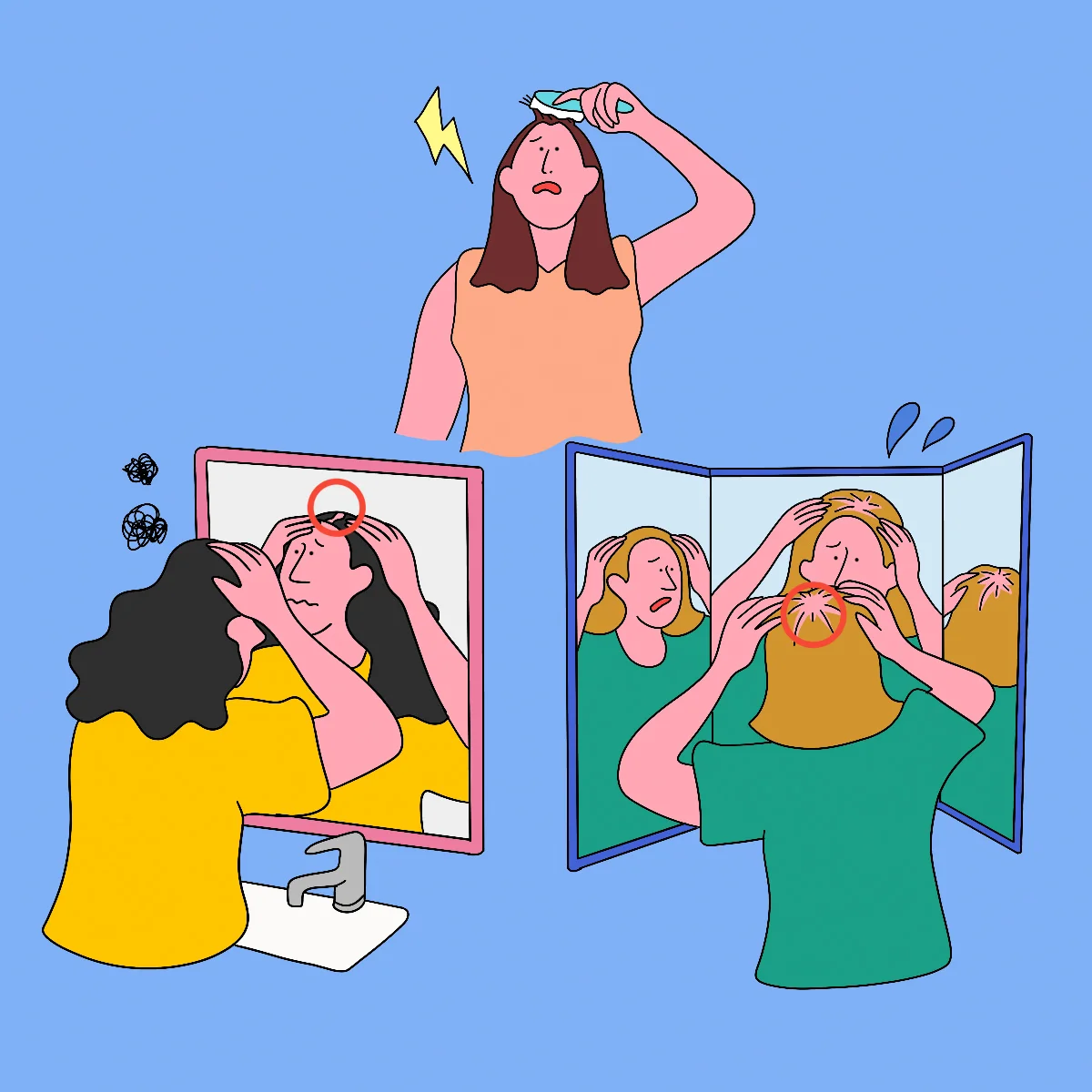 薄毛サインに気づきやすいのは、つむじや分け目、髪の生え際など