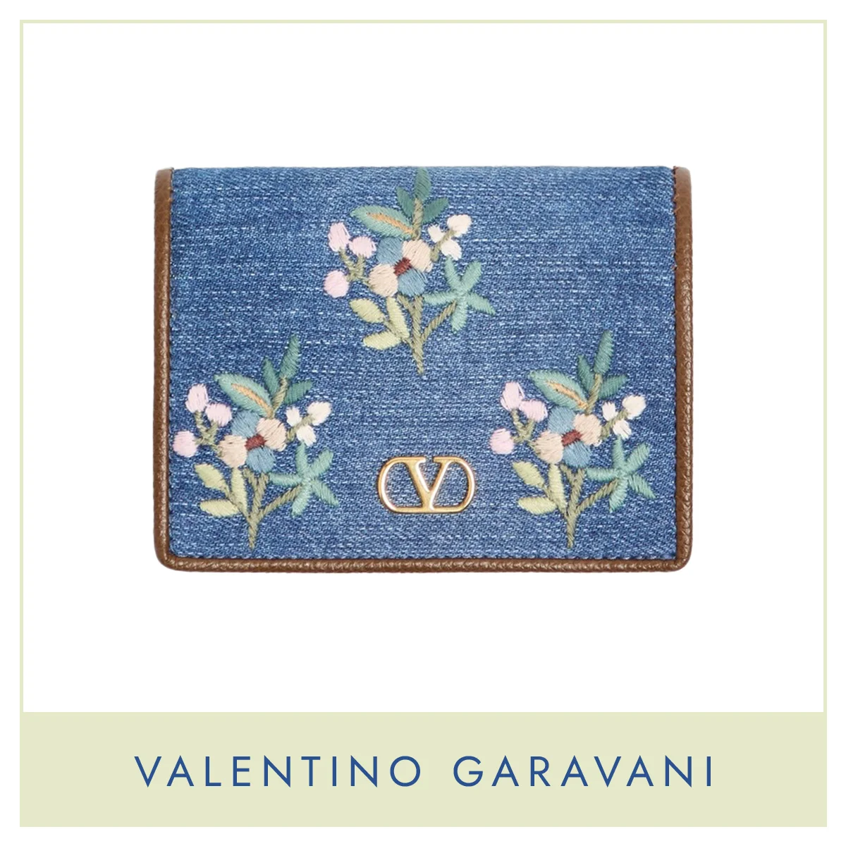 ヴァレンティ ガラヴァーニ「Vロゴ シグネチャー フローラルエンブロイダリー デニム ウォレット」
