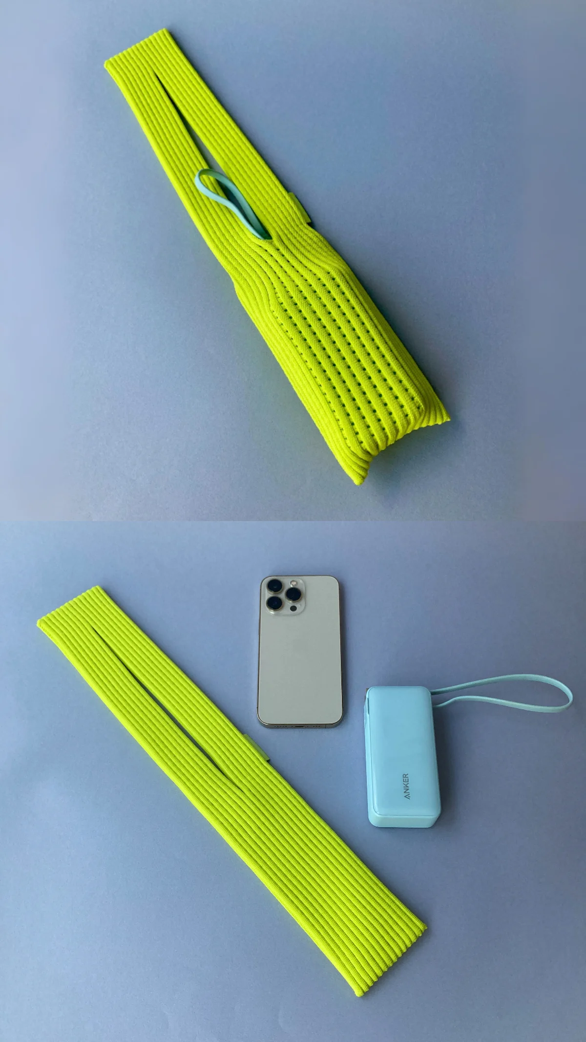 iPhone Pocket ショートタイプにiPhoneとモバイルバッテリーを入れたところ