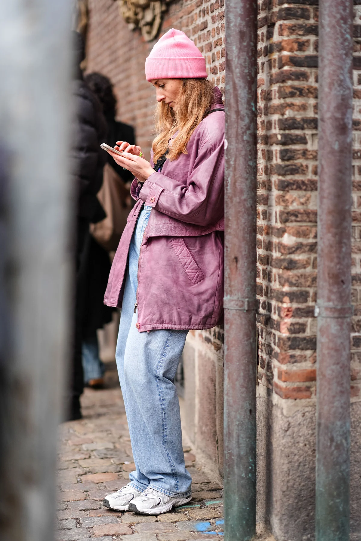 ピンクのニット帽スナップ