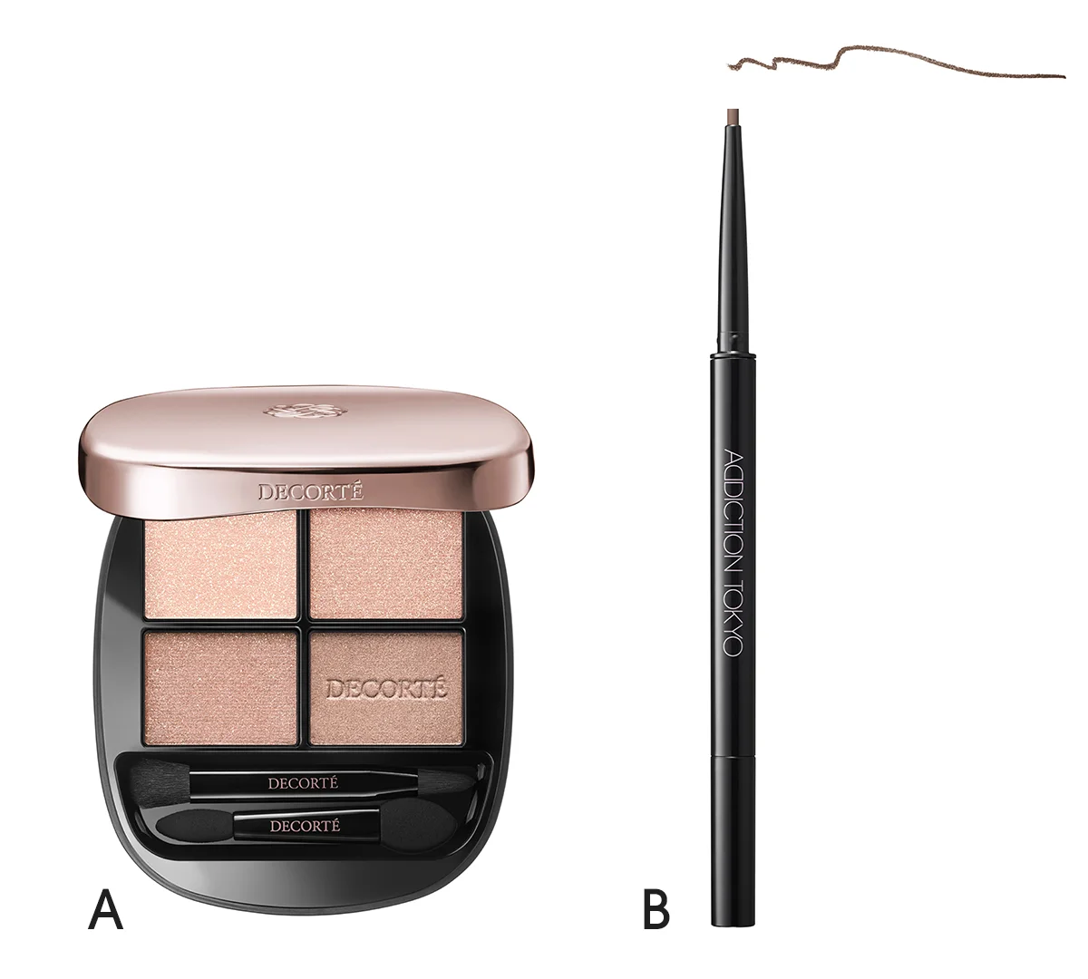 コスメデコルテ スキンシャドウ デザイニング パレット 09／アディクション ザ ジェル アイライナー 103の切り抜き画像