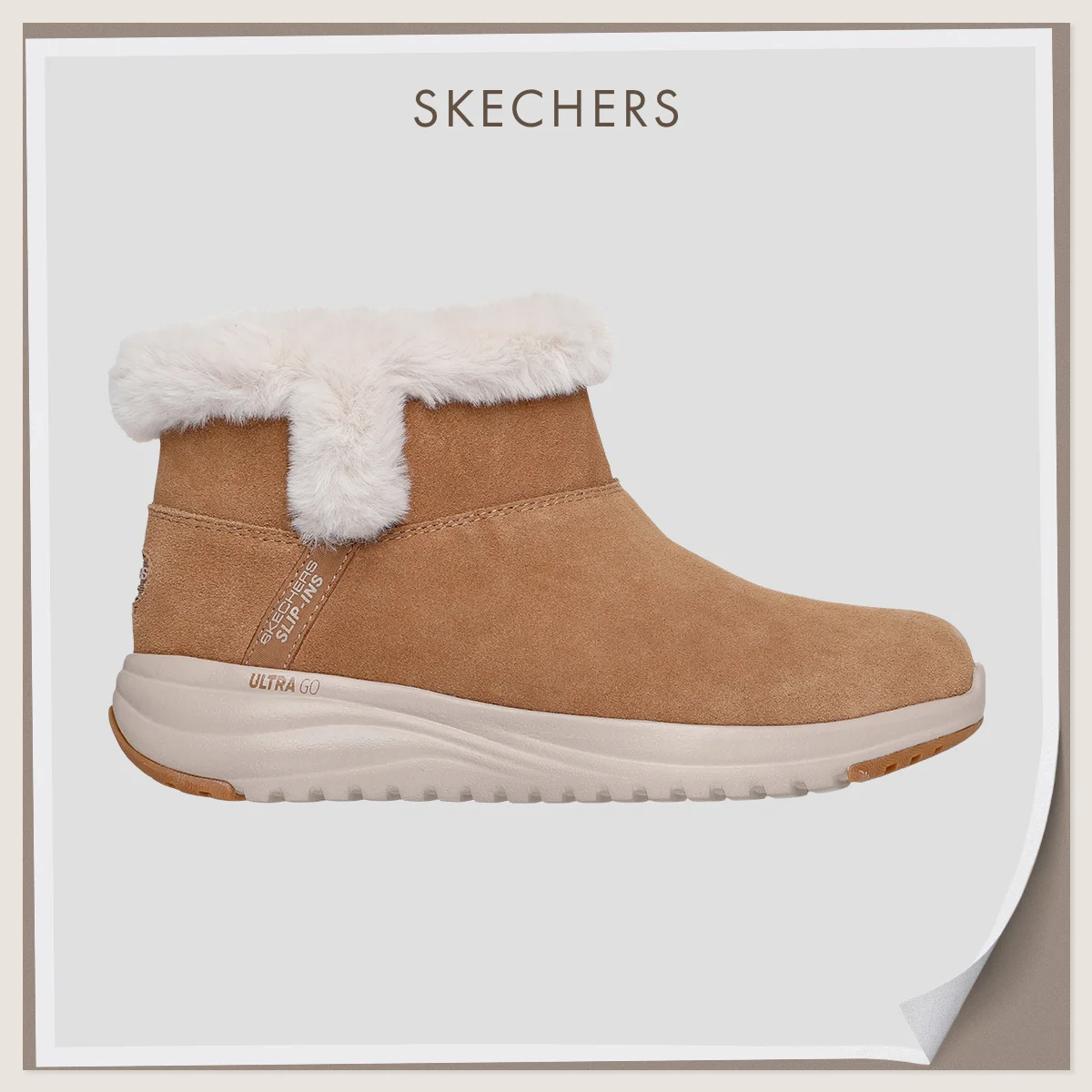 2025年秋冬新作おすすめ人気ショートブーツ　スケッチャーズ　「スケッチャーズ スリップインズ ウォータープルーフ: オンザゴー ステラー – ダフネ」〈ヒール3.8cm〉¥17,050