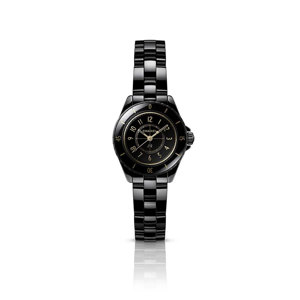 「J12 GOLDEN BLACK 28MM」ウォッチ〈高耐性ブラック セラミック、マットブラックコーティングSS、クォーツ、ケース径28mm〉¥1,122,000 ※数量限定