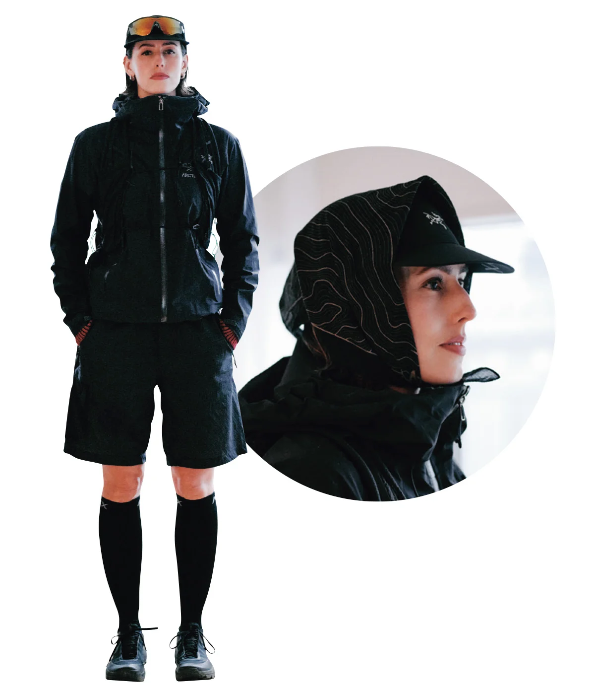 アークテリクスのバンダナ&キャップを着用したジョージア・スミス