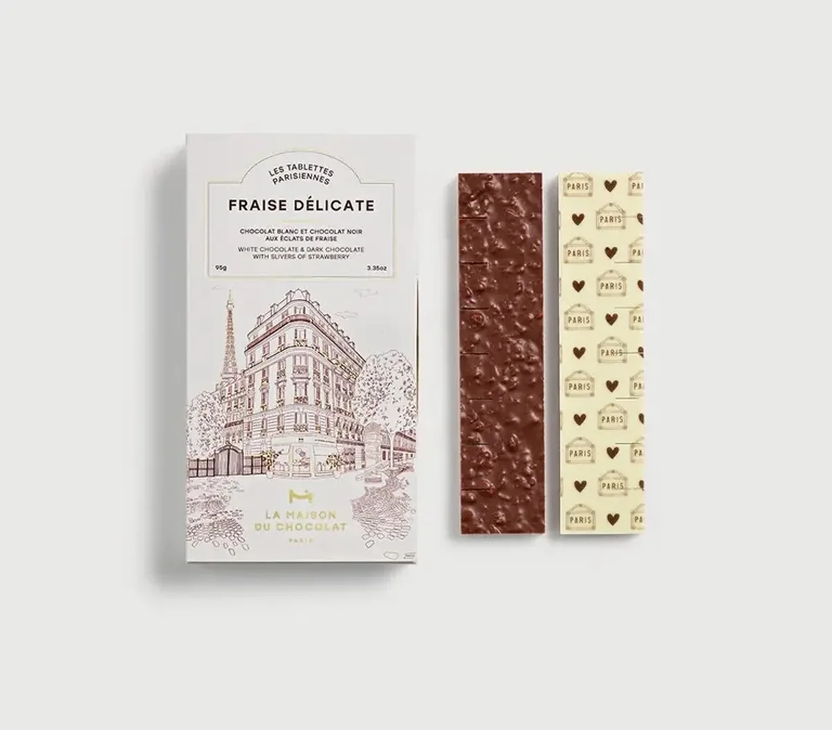 【ラ・メゾン・デュ・ショコラのタブレット フレーズ。ドライストロベリーのフルーティな甘みがおいしい