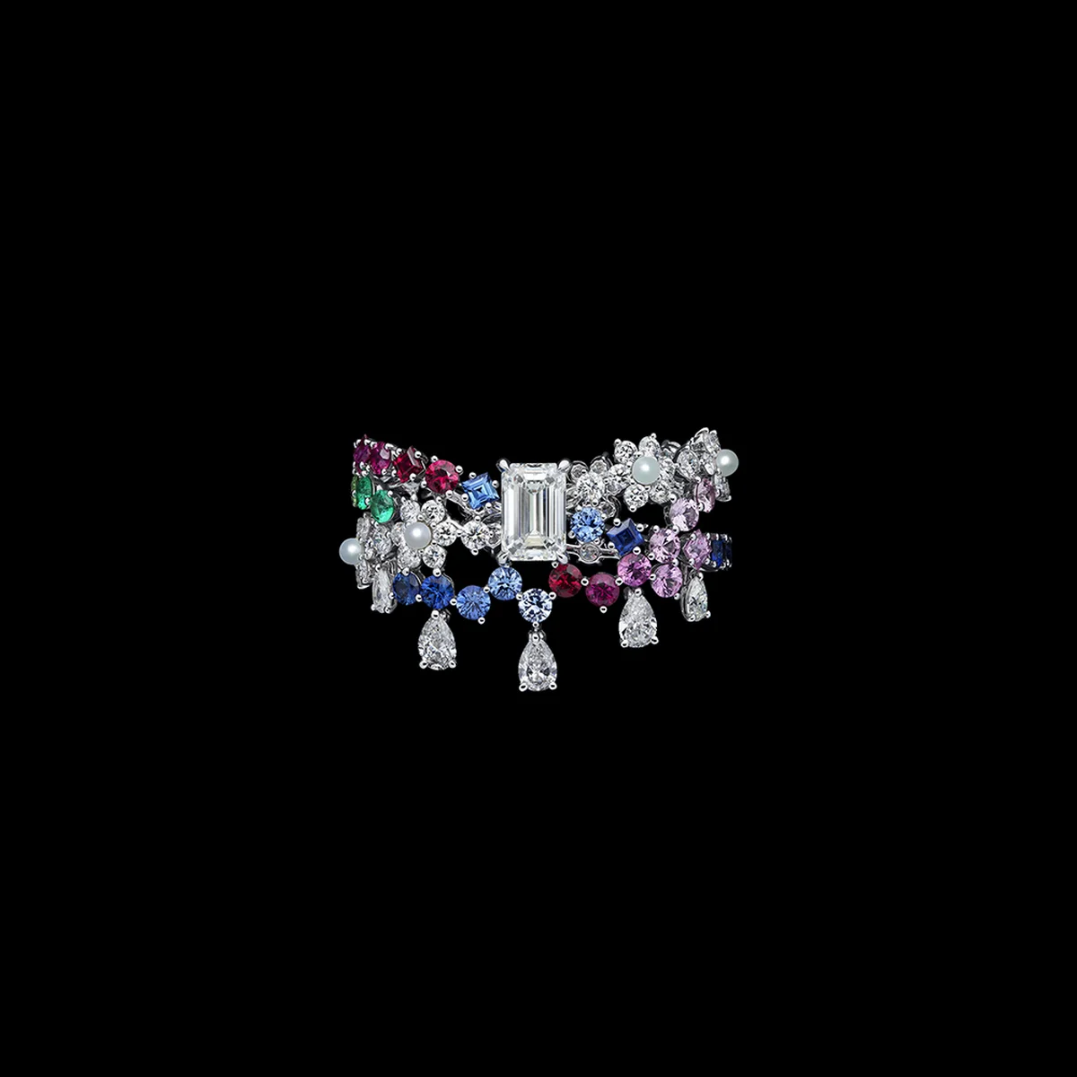 「ベル ディオール マルチ ガロン」リング〈WG、ダイヤモンド、ルビー、エメラルド、ブルーサファイア、ピンクサファイア、ツァボライトガーネット、パール〉