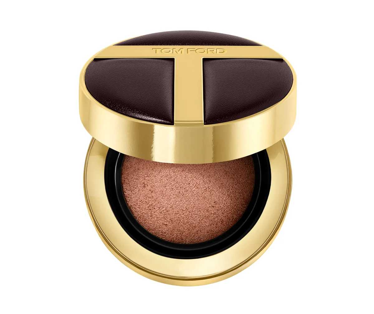 トムフォードの象徴である「T」をあしらった、マホガニートーンのラグジュアリーなコンパクト