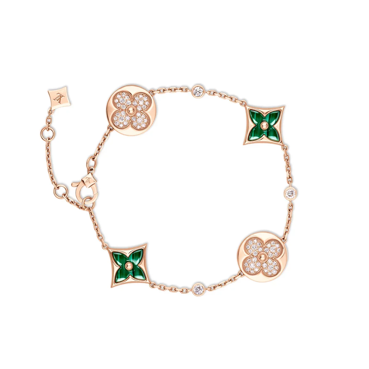 ルイ・ヴィトン、 ブレスレット 4モチーフ カラー ブロッサム BB〈K18PG、マラカイト、ダイヤモンド〉