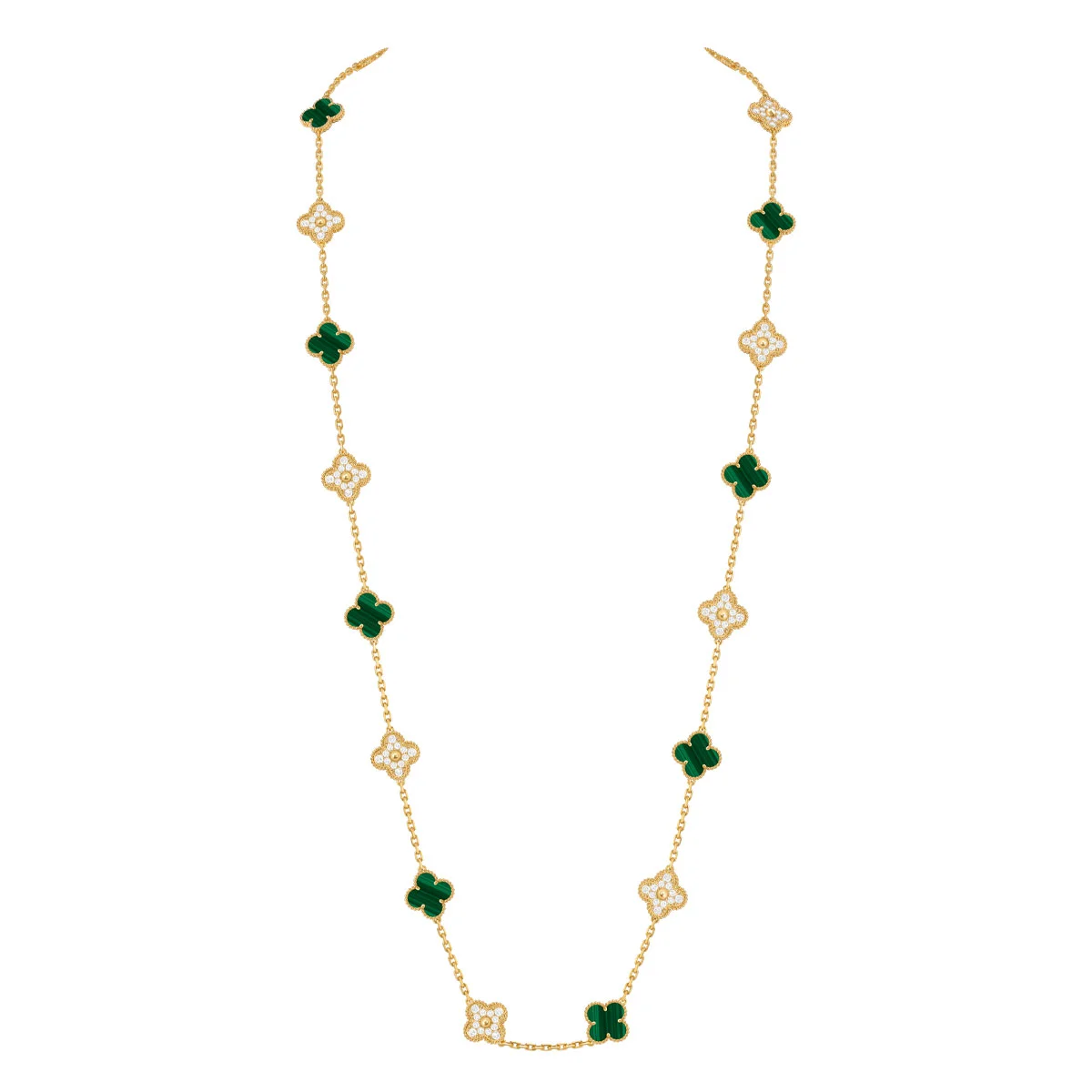 ヴァンクリーフ&アーペル 「ヴィンテージ アルハンブラ」ネックレス 20モチーフ マラカイト