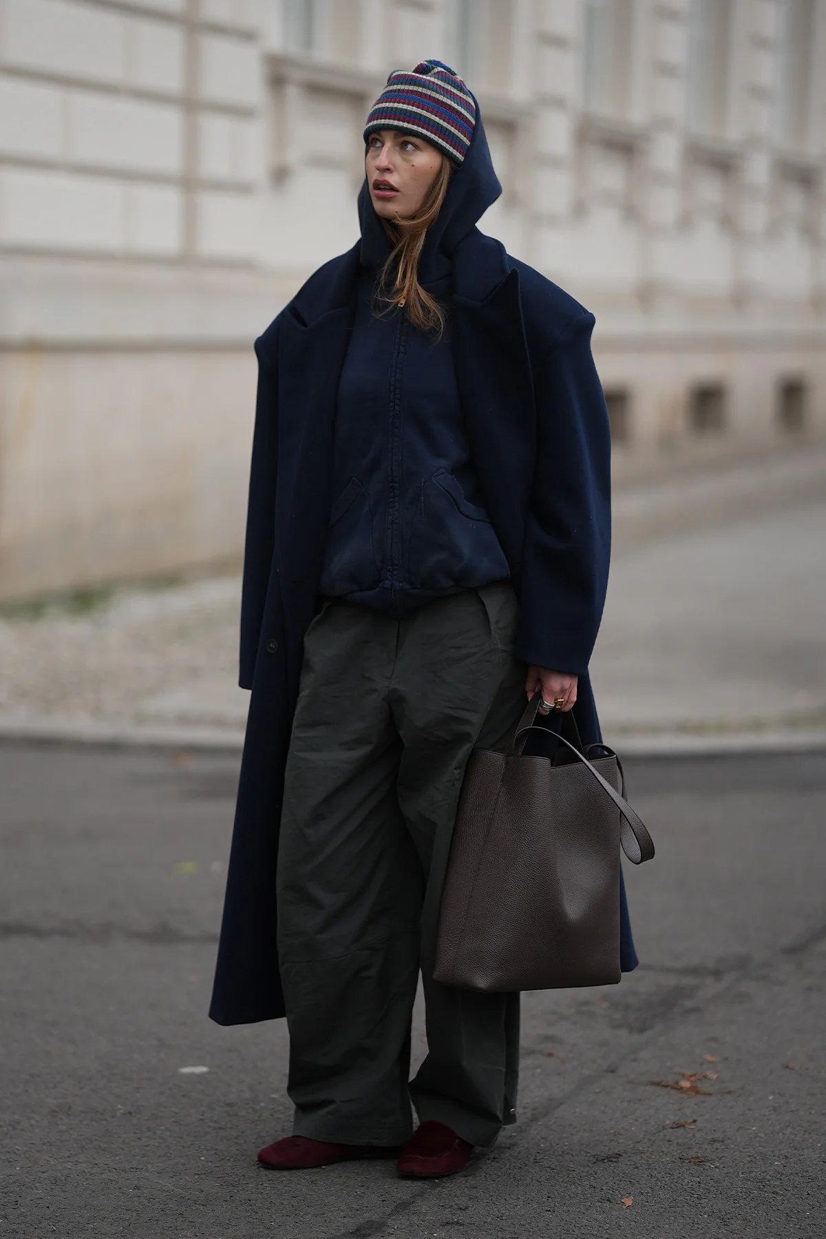 ボーダー柄のニット帽スナップ