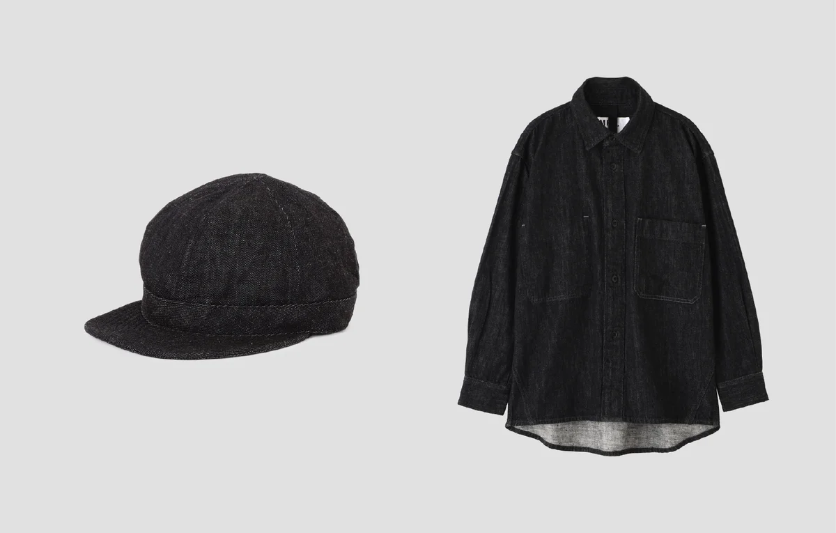 「CANTON OVERALLS FOR MHL.」の2026春夏コレクション、キャントン ライト デニム キャップとキャントン ライト デニム シャツ