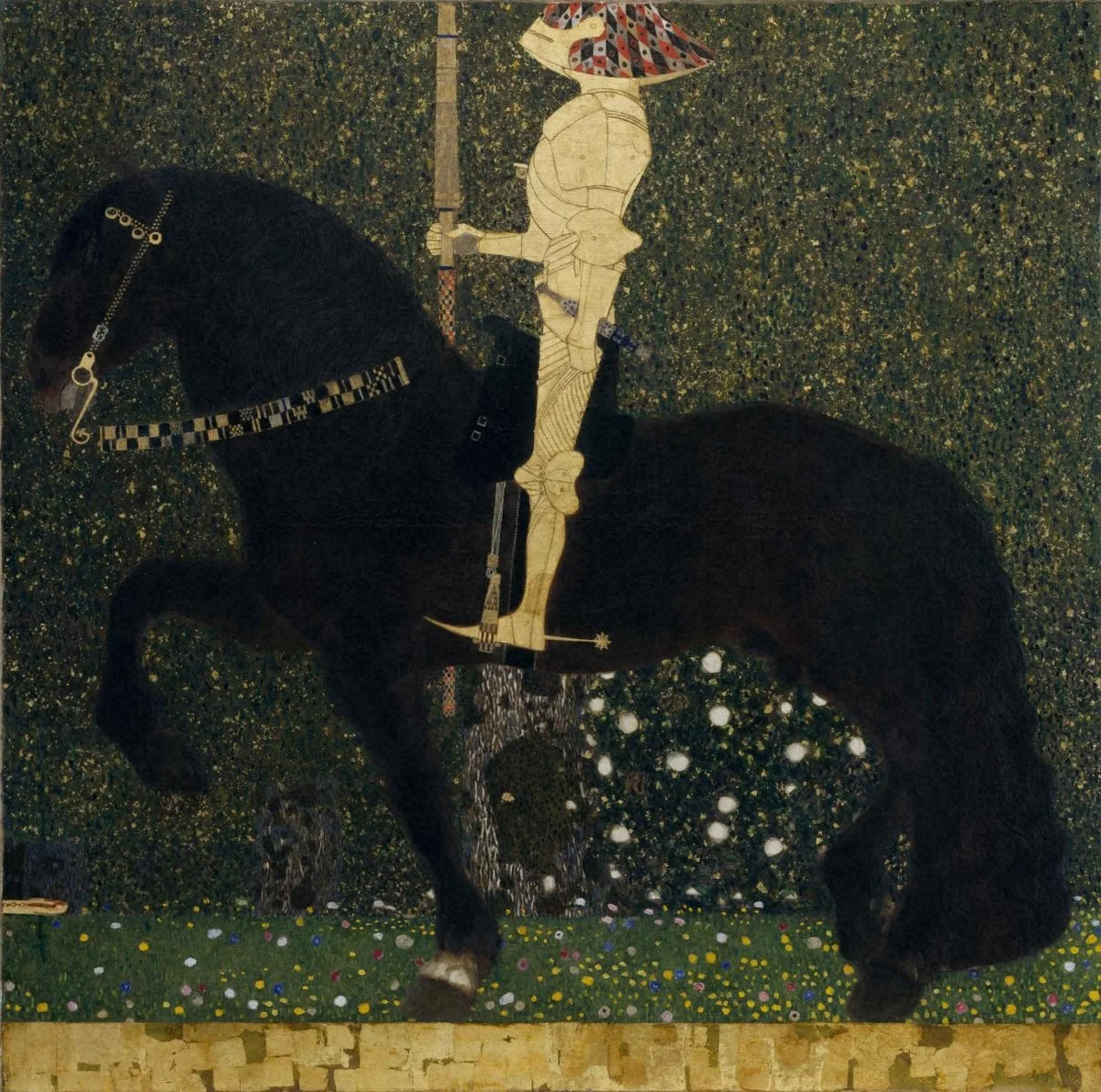 グスタフ・クリムト《人生は戦いなり（黄金の騎士）》1903年  油彩・テンペラ・金箔、画布、100.0×100.0㎝、愛知県美術館蔵
