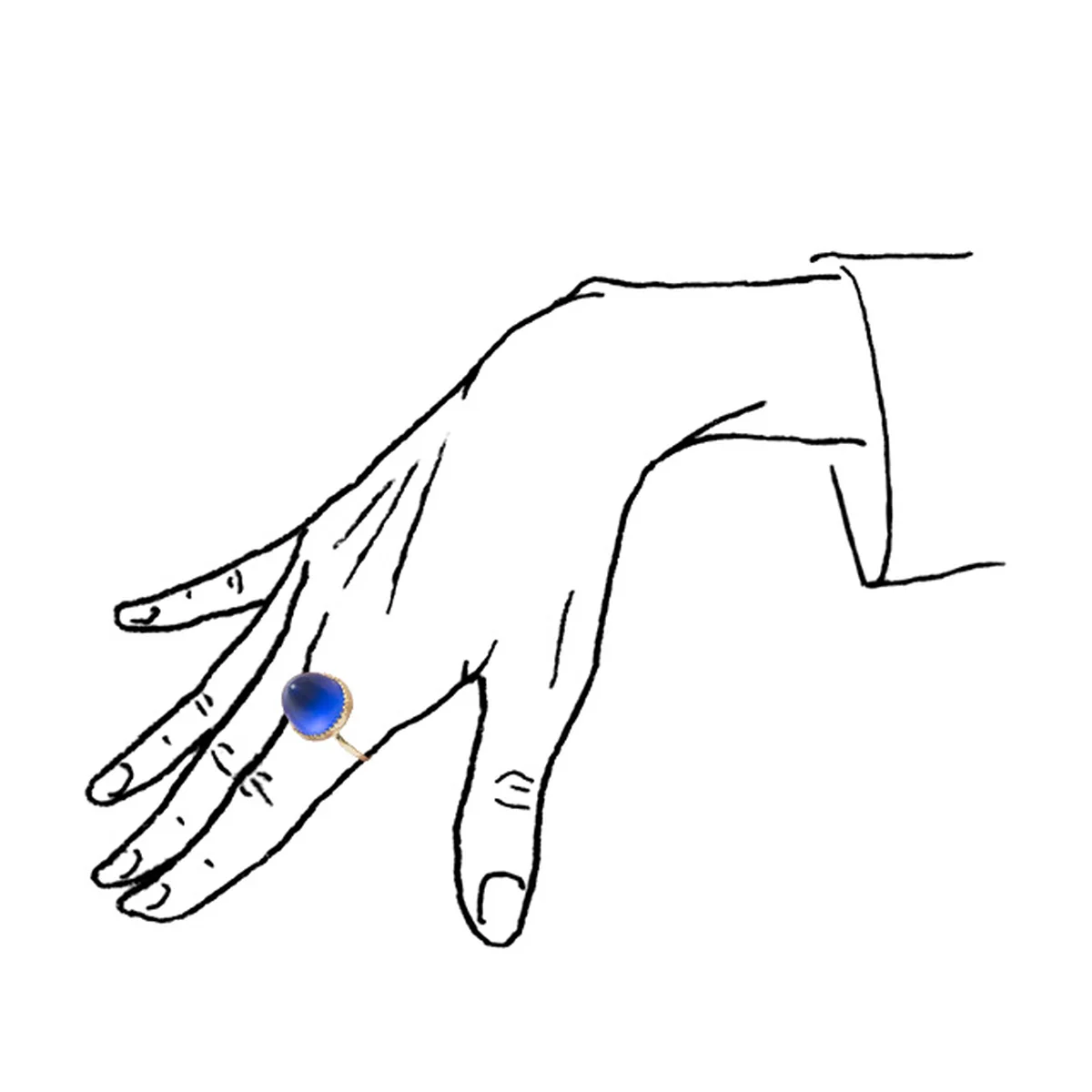ブルーのリングを付けた手もとのイラスト