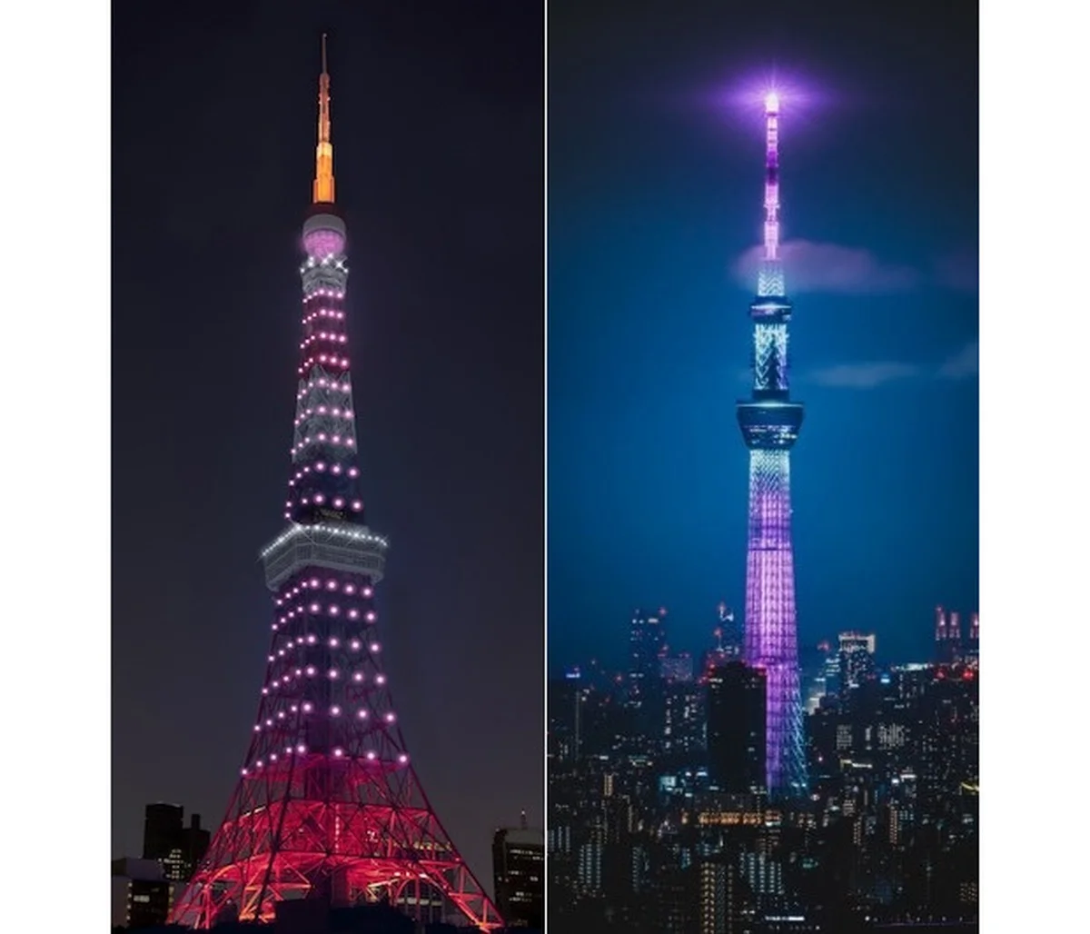 東京タワー ピンクライトアップ　東京スカイツリー® 特別ピンクライティング