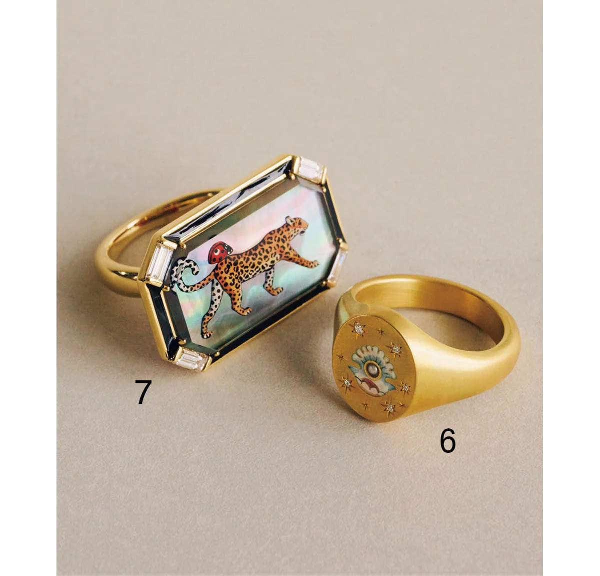 ジャーナリスト・本間恵子さんの私物である、シシ ジュエリーのリング、フランチェスカ・ヴィラのリング