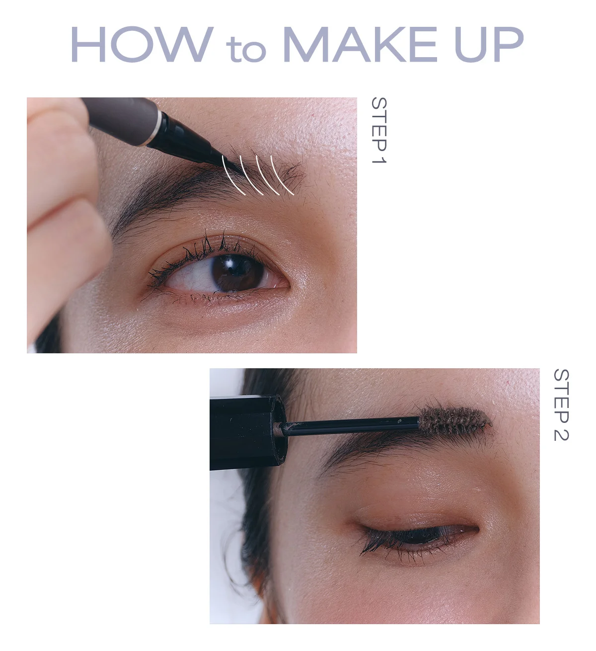 陰影眉メイクアップのHOW TO写真