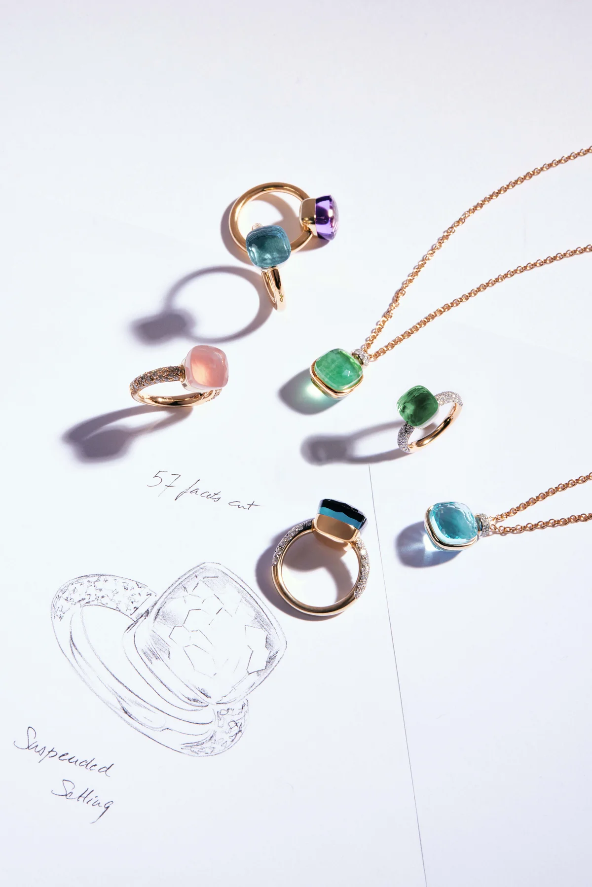 カラーストーンをつかったポメラートのヌードリング