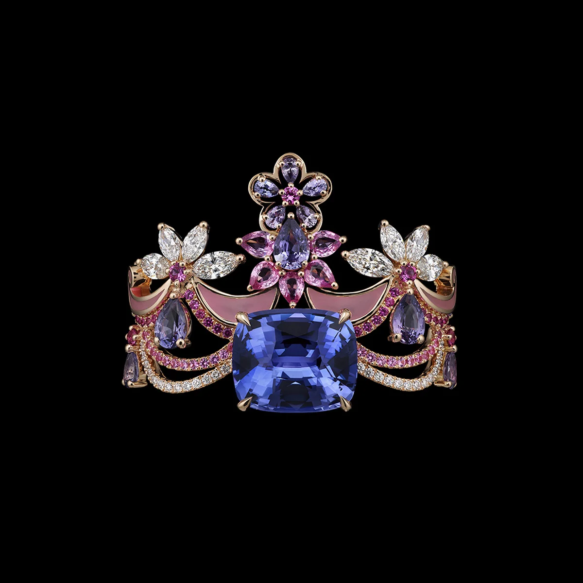 「ディオレクスキ」ダブルリング〈PG、ダイヤモンド、ピンクサファイア、パープルサファイア、ラッカー〉