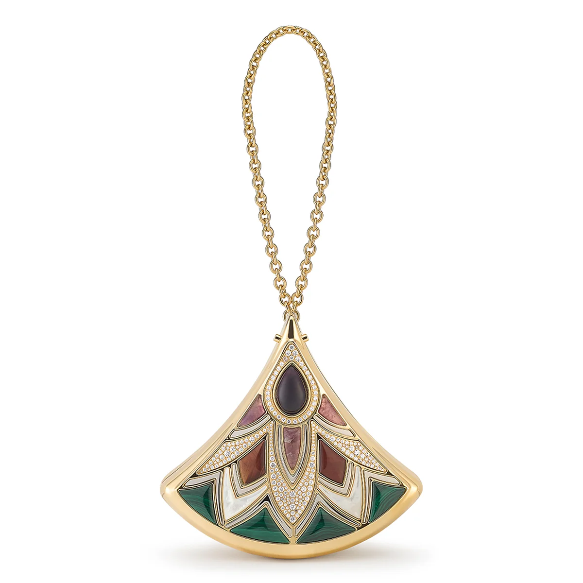 「ディーヴァ」ミノディエール Mサイズ〈真鍮、アルミニウム、マザー・オブ・パール、ダークアメシスト、ライトアメシスト、タイガーアイ、ダークマラカイト、ジルコニアストーン〉¥2,948,000