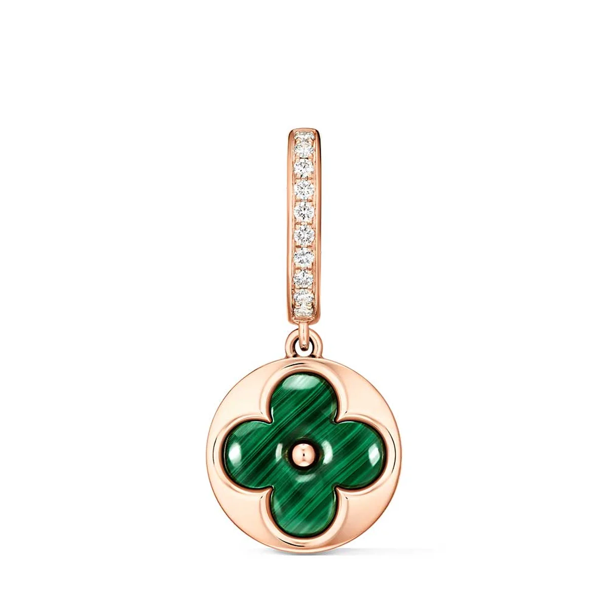 「カラー ブロッサム」シングルピアス〈PG、ダイヤモンド、マラカイト〉¥470,800