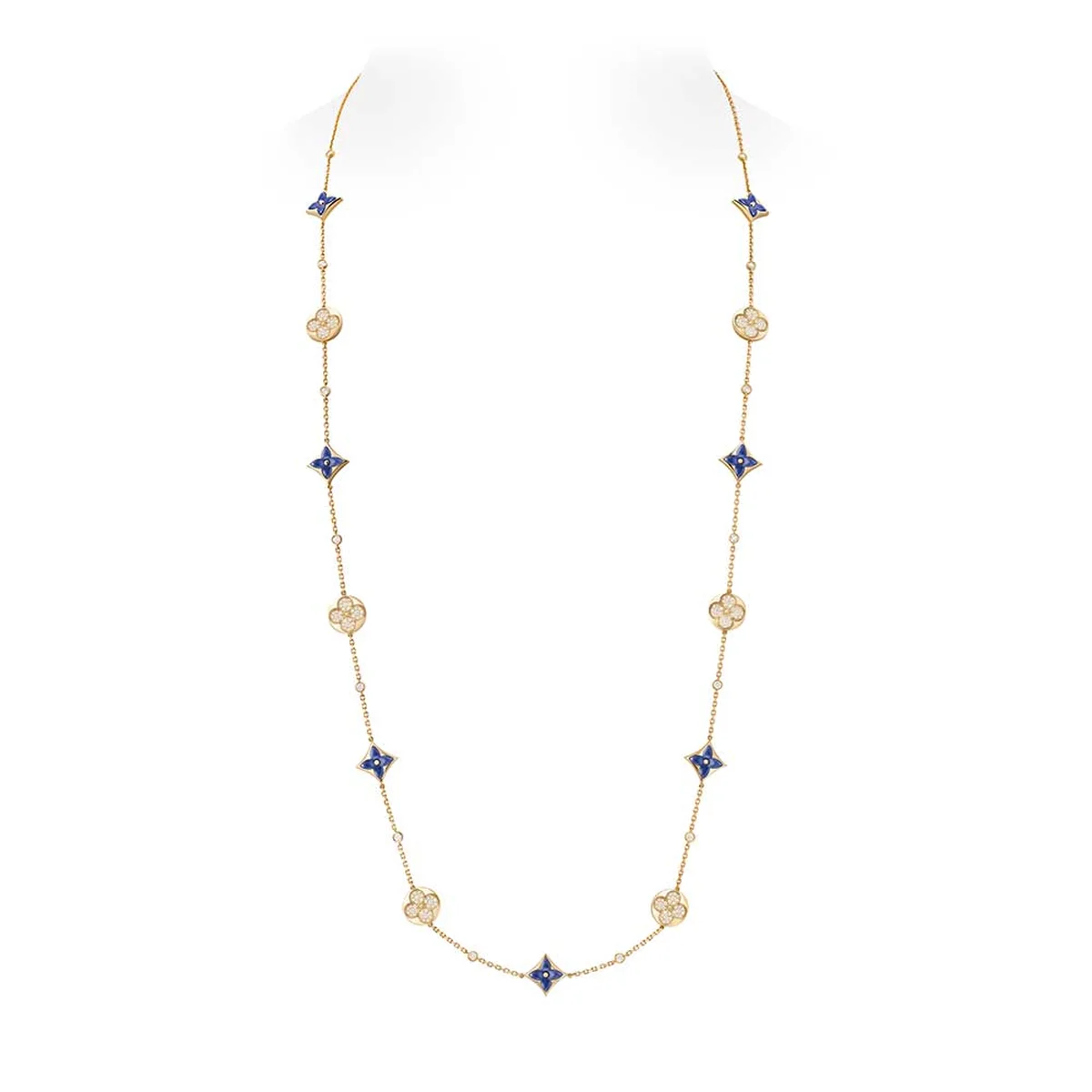 「カラー ブロッサム」ロングネックレス〈YG、ダイヤモンド、ソーダライト〉¥6,633,000