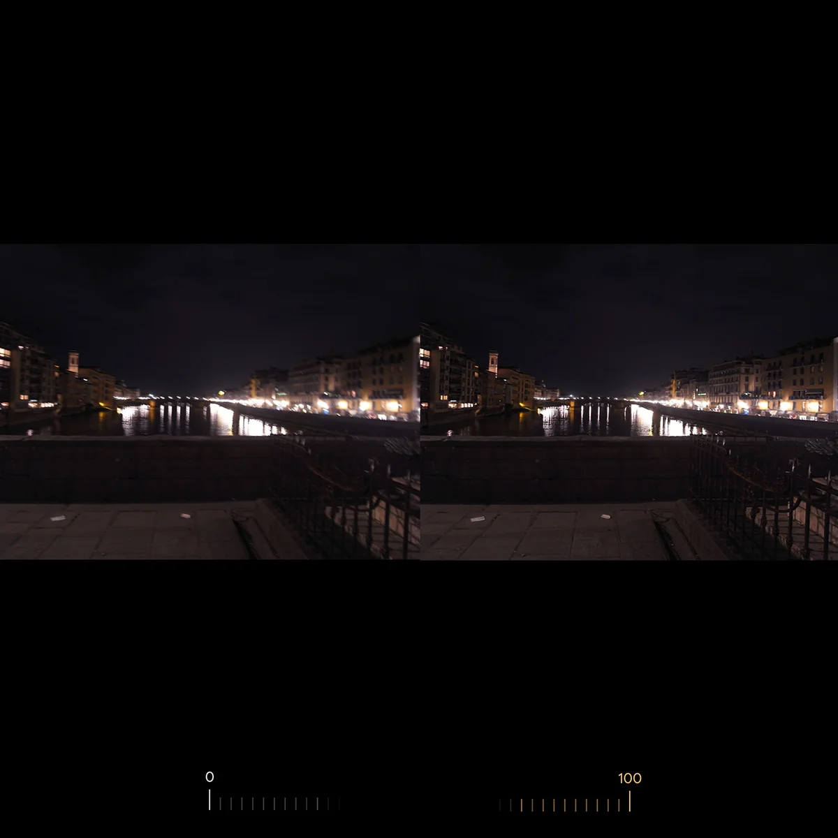 2010年にフィレンツェで撮ったブレブレの夜景の写真と補正された写真