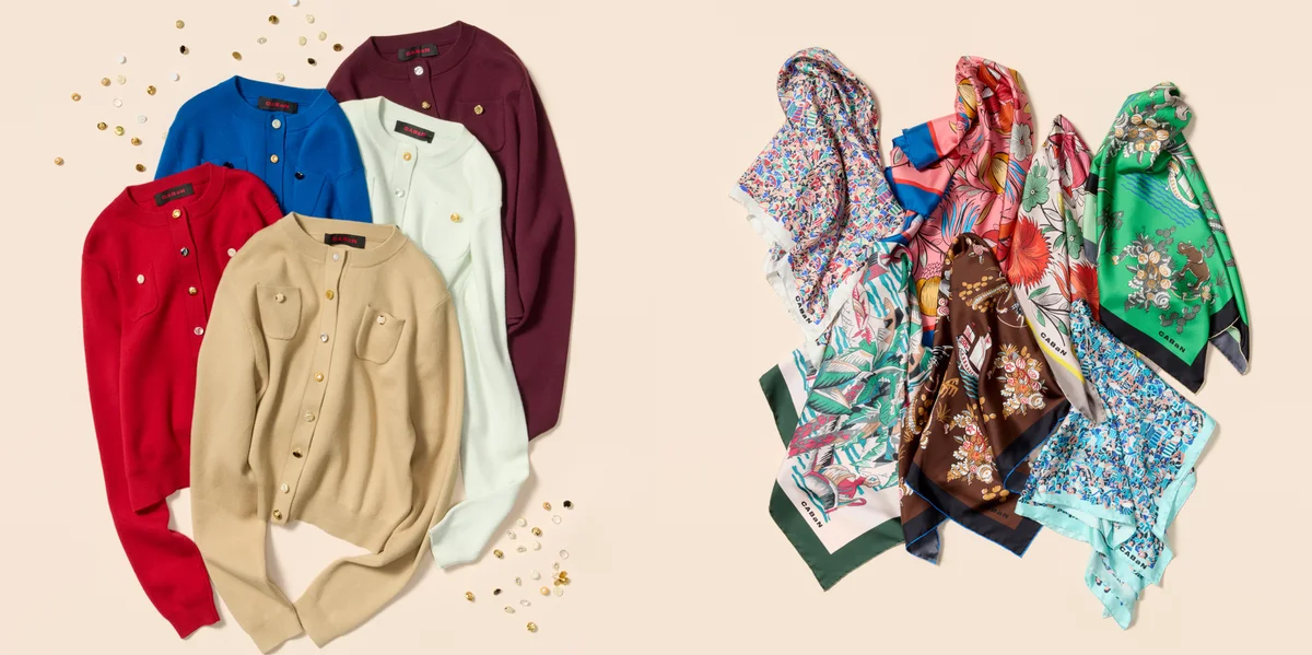 ギャラリー キャバンのエクスクルーシブアイテムのカーディガンとスカーフ