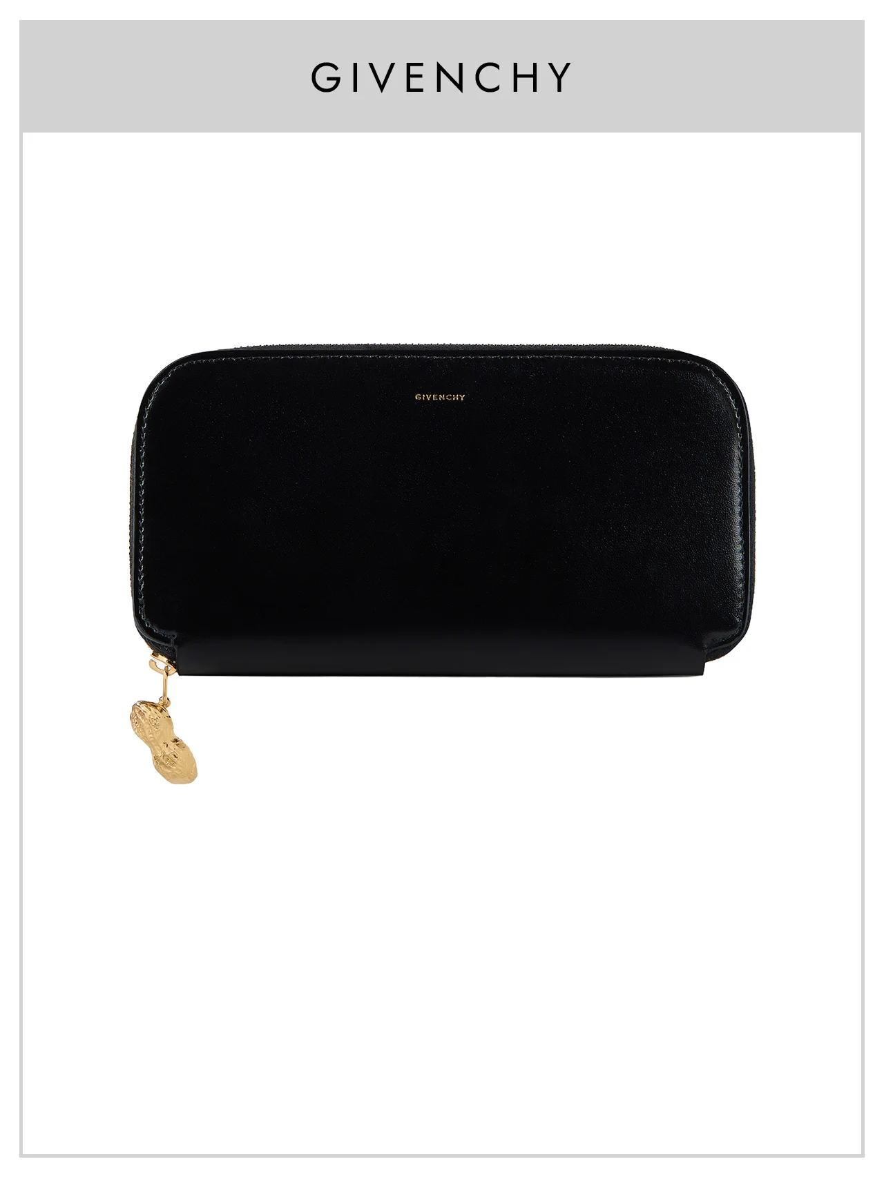 【ジバンシィ】の長財布。モードな黒に、ピーナッツのラッキーチャームが映える！