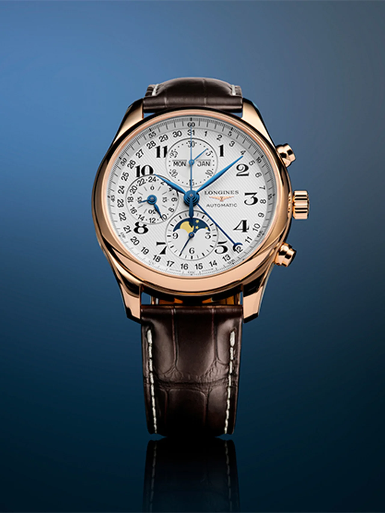 【ロンジン】ローズゴールドの新たなマスターピース 「ロンジン マスターコレクション クロノグラフ ムーンフェイズ」登場