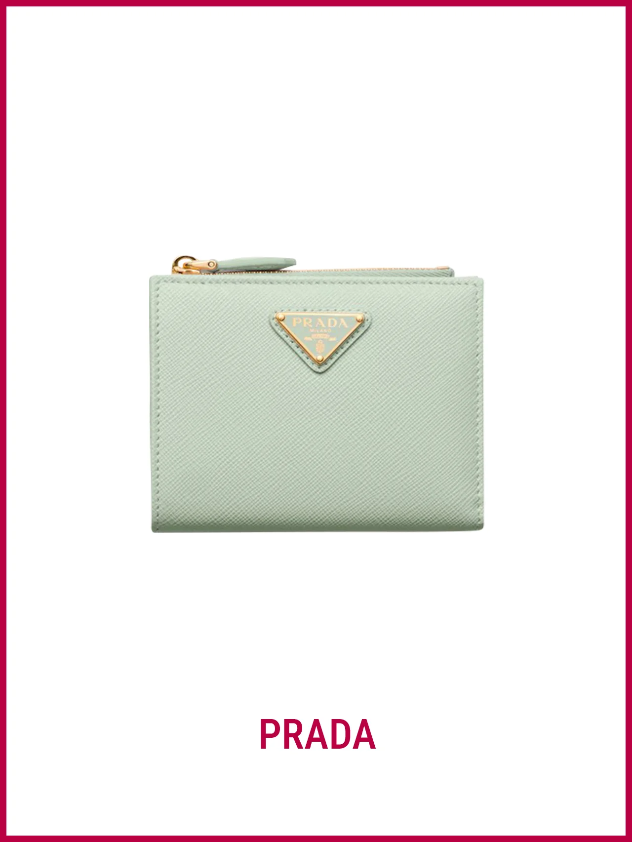 【プラダ】の財布。パステルグリーンに忍ばせた、リップモチーフの遊び心