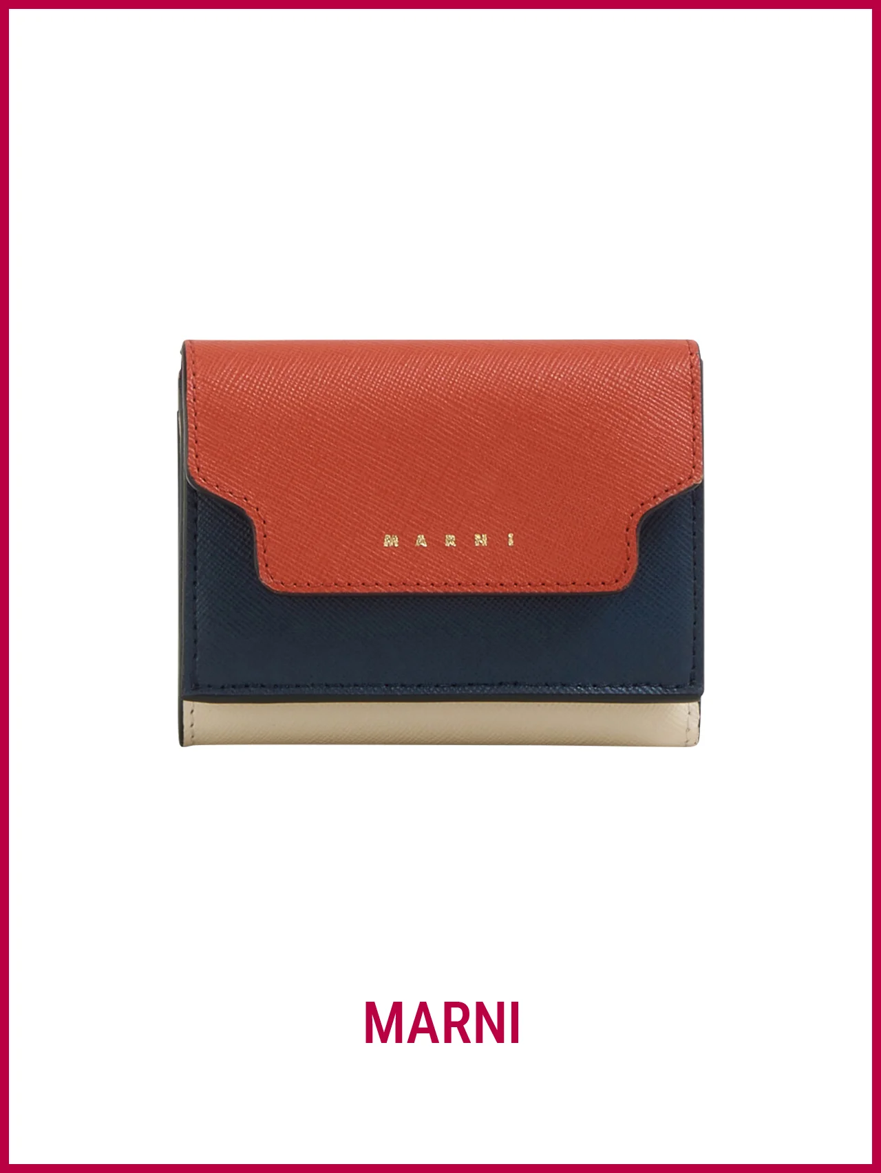 【マルニ】の財布。意外性のある配色が際立つ、洗練された三つ折りウォレット