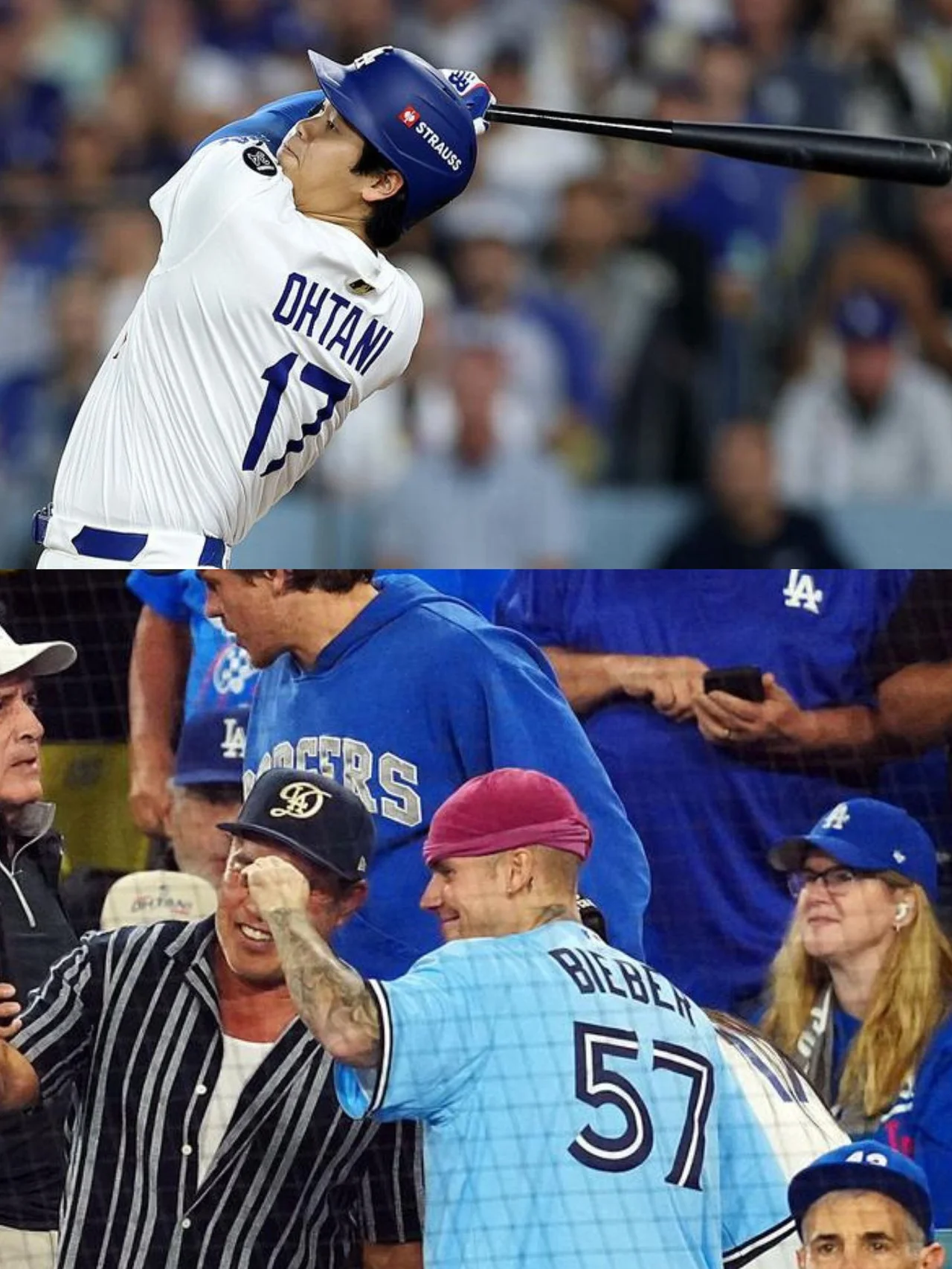 ジャスティン・ビーバー、妻ヘイリーとワールドシリーズ第３戦を観戦。大谷翔平らの活躍によって阻まれヤジる姿も