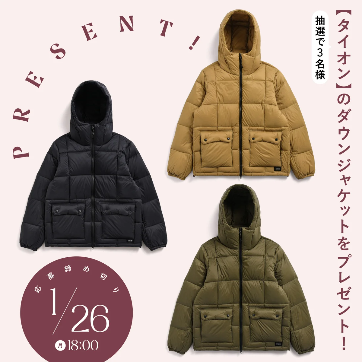 【読者プレゼント】TAION（タイオン）のダウンジャケットを３名様にプレゼント