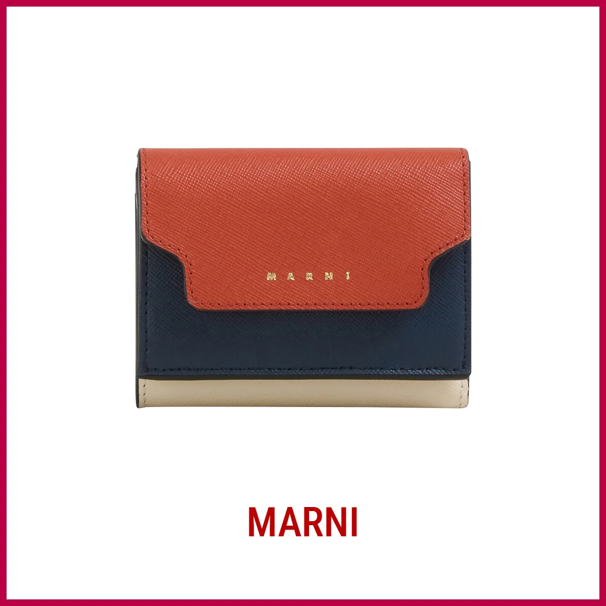 【マルニ】の財布。意外性のある配色が際立つ、洗練された三つ折りウォレット