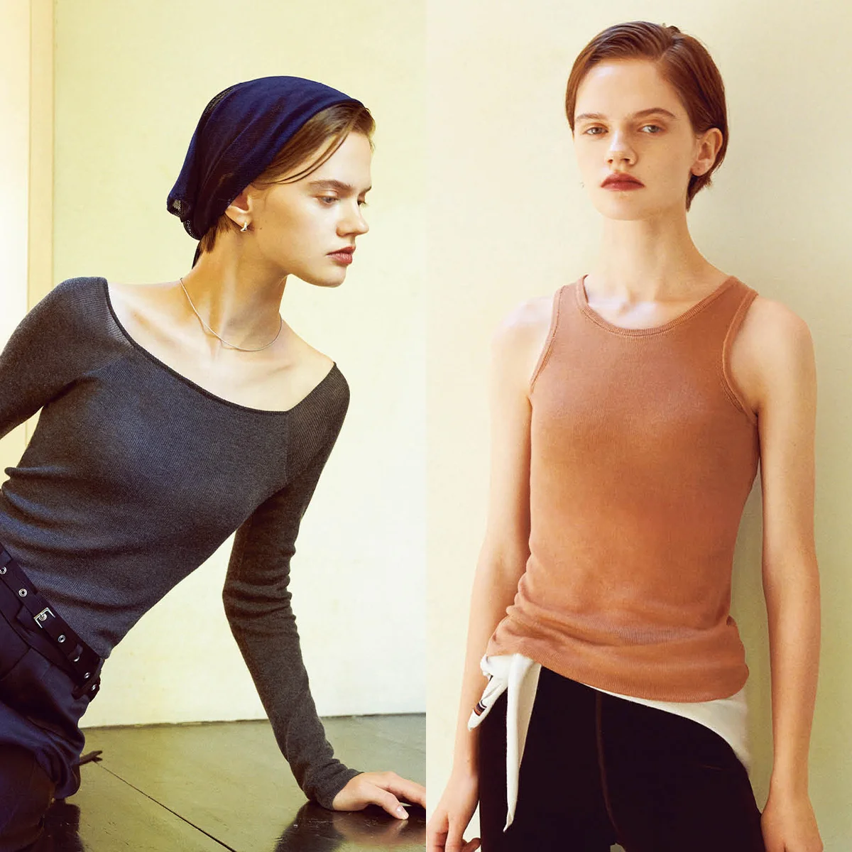 年中大活躍！ 【ナイスナイス モーメント】のカシミヤ混カップつき美ニットトップス 