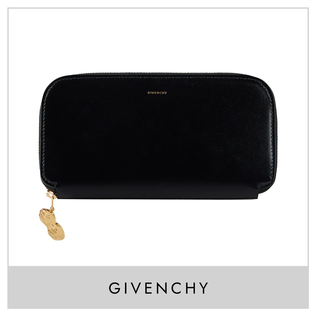 【ジバンシィ】の長財布。モードな黒に、ピーナッツのラッキーチャームが映える！