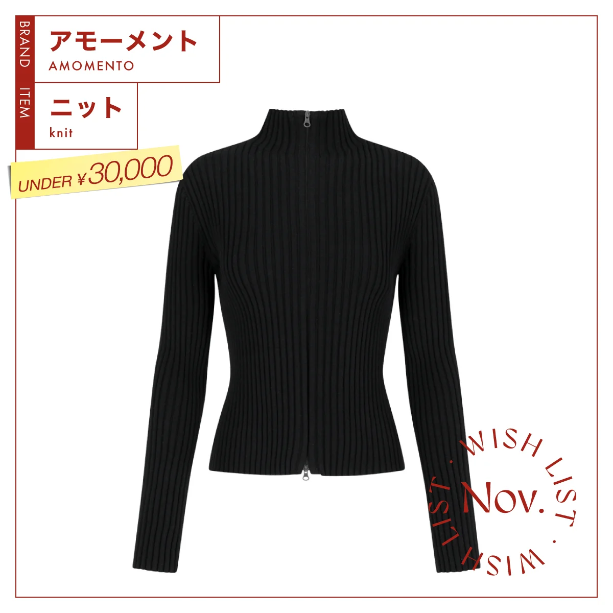 【アンダー３万円ニット】ダブルジップでY2Kムードが漂う【アモーメント】のリブニットvol.112